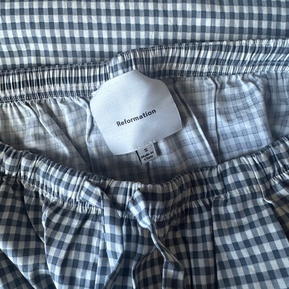 NWT Reformation Micah Cotton Pant in Slate Check Gingham Navy White | size S - Picture 8 of 9
